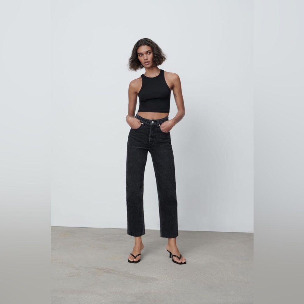 Zara High-Rise Straight Leg Jean Black